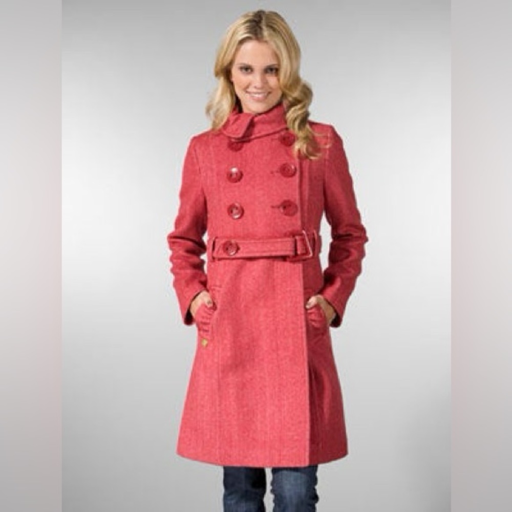 🔥Soia & Kyo🔥 | Betina C Belted Double Breasted Coat in Red Wool blend